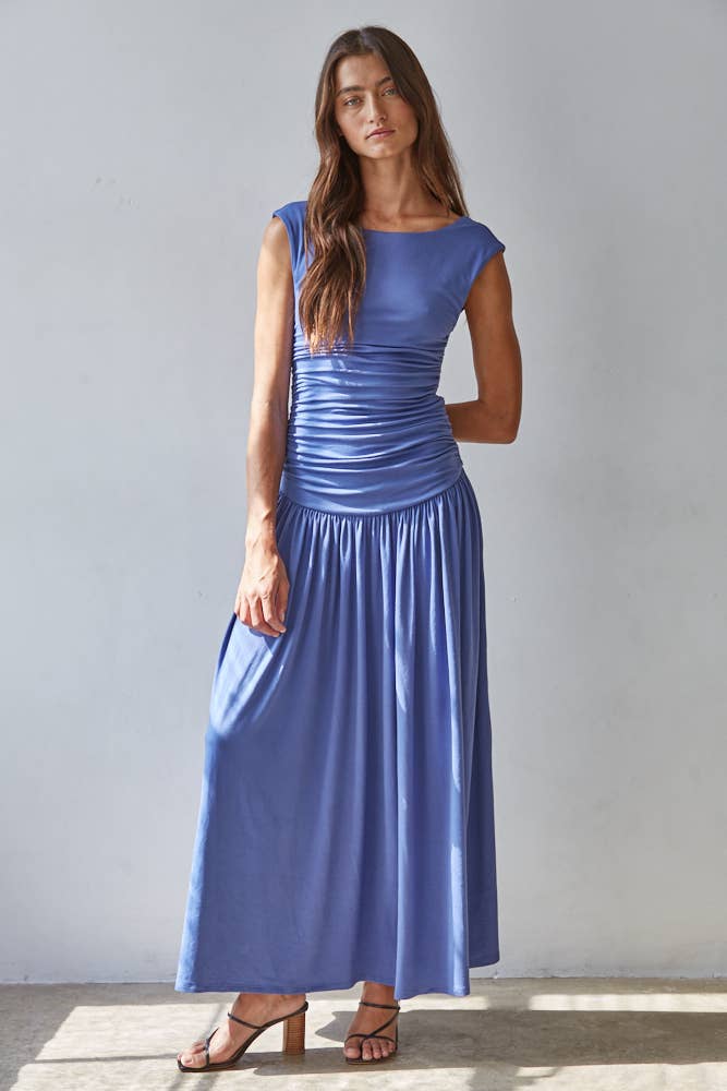 Knit Polyester Spandex Ruched Side Sleeveless Dress