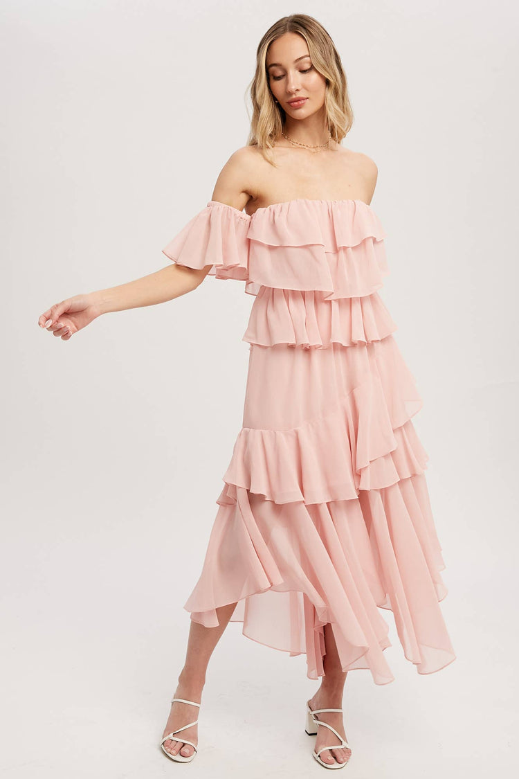 Chiffon Ruffle Midi Dress