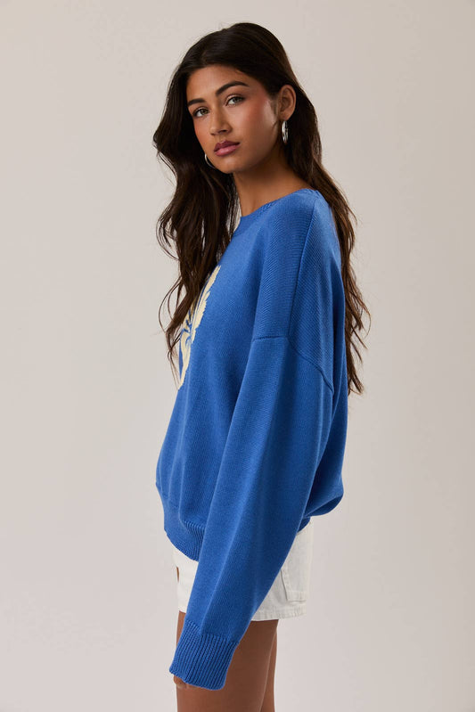 LONG SLEEVE CREW NECK HIBISCUS GRAPHIC SWEATER