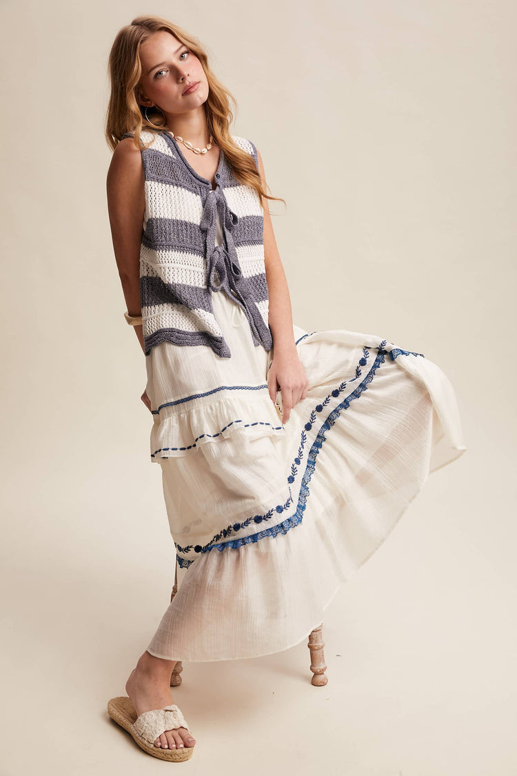 Embroidered Tiered Maxi Skirt