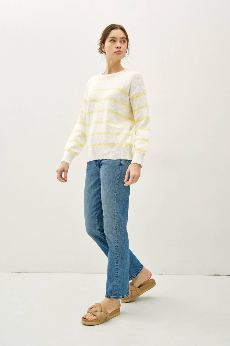 HEATHER STRIPED LONG SLEEVE SWEATER
