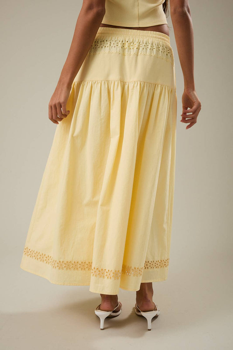 Butter Yellow Eyelet Maxi Skirt