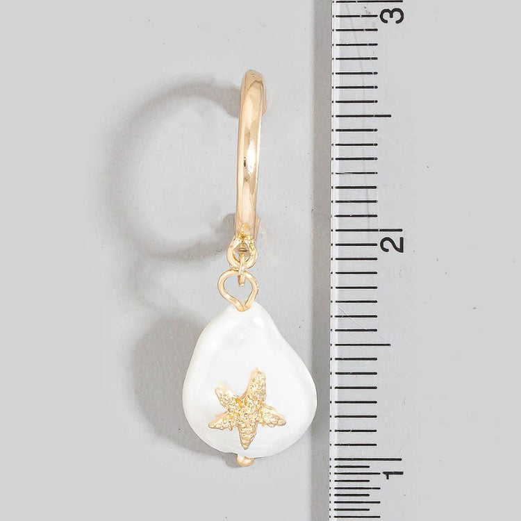 Starfish Pearl Dangle Hoop Earrings