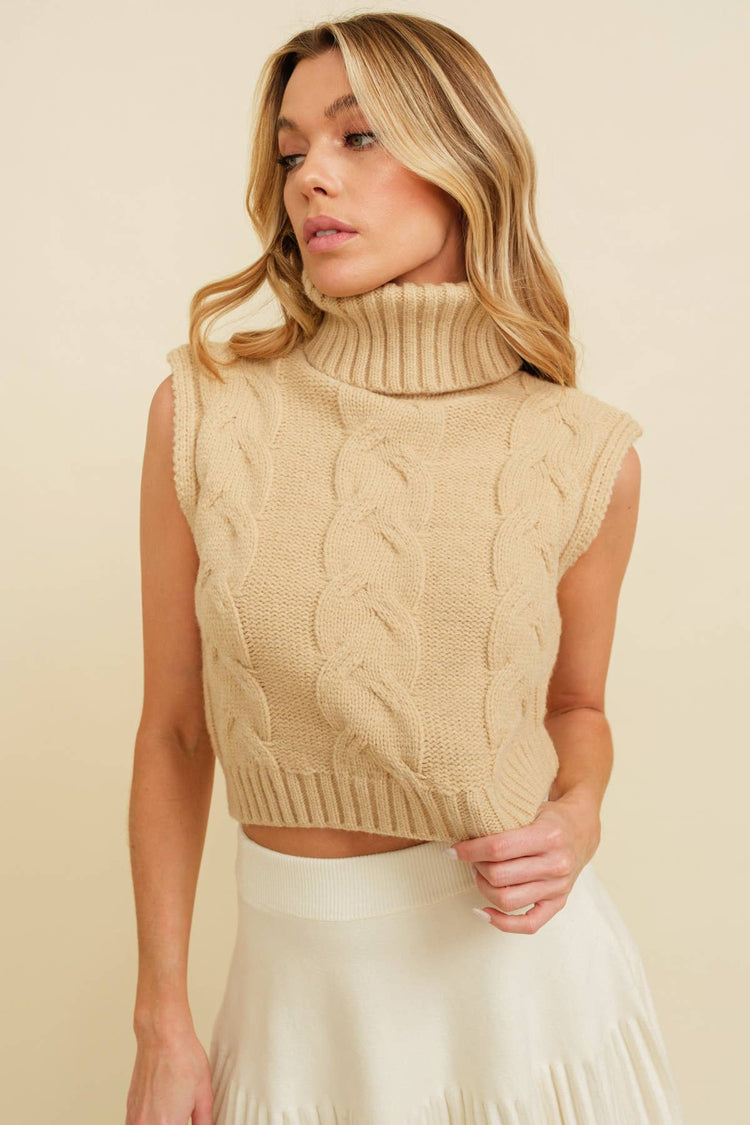 Cable Knit Turtle Neck Sweater Vest