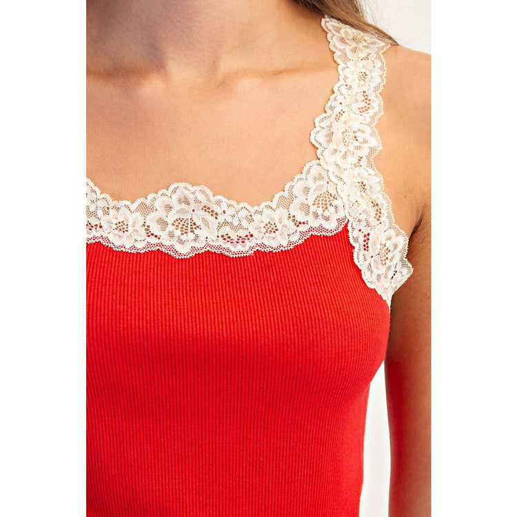 SLUB WITH LACE TANK TOP