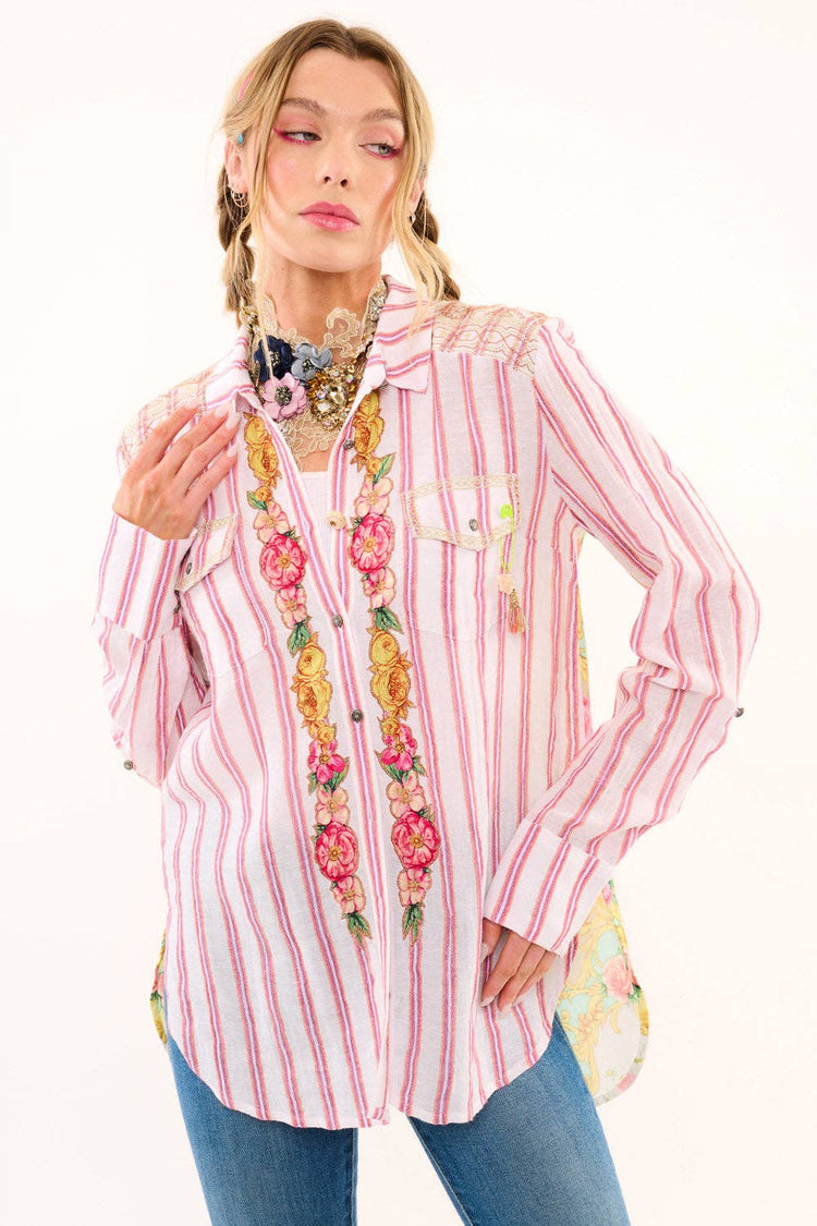Birth of Venus Stripe Shirt | Boho Blouse | Embroidered Top