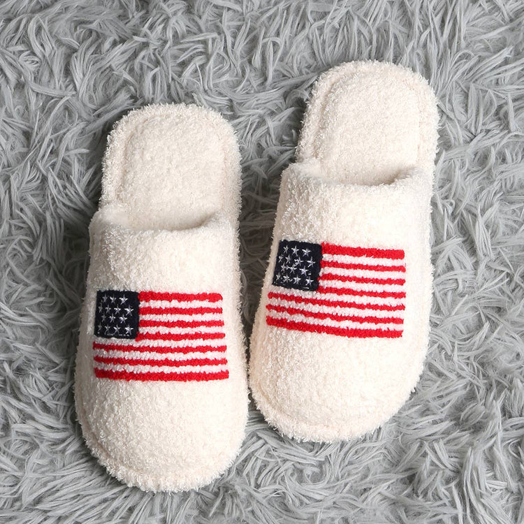 American Flag Embroidered Indoor Home Slippers