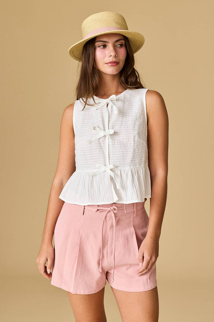 River Sleeveless Triple Bow Self Tie Top
