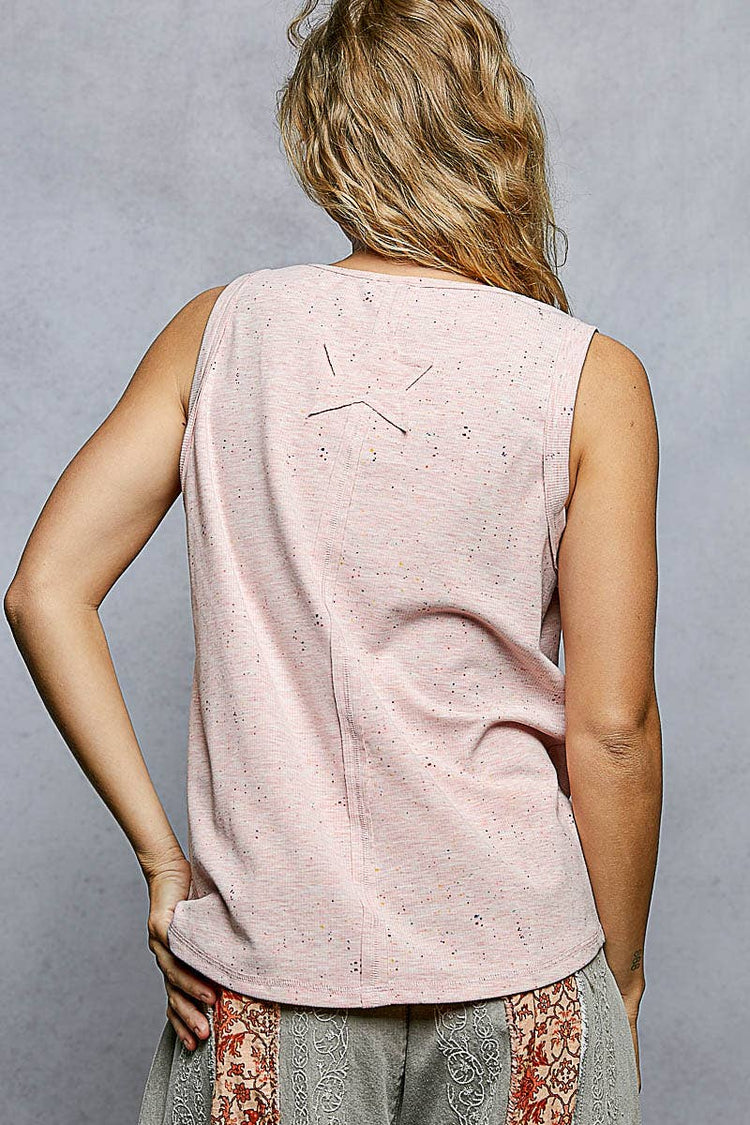 Handmade American Flag Patch Rib V-Neck Sleeveless Top