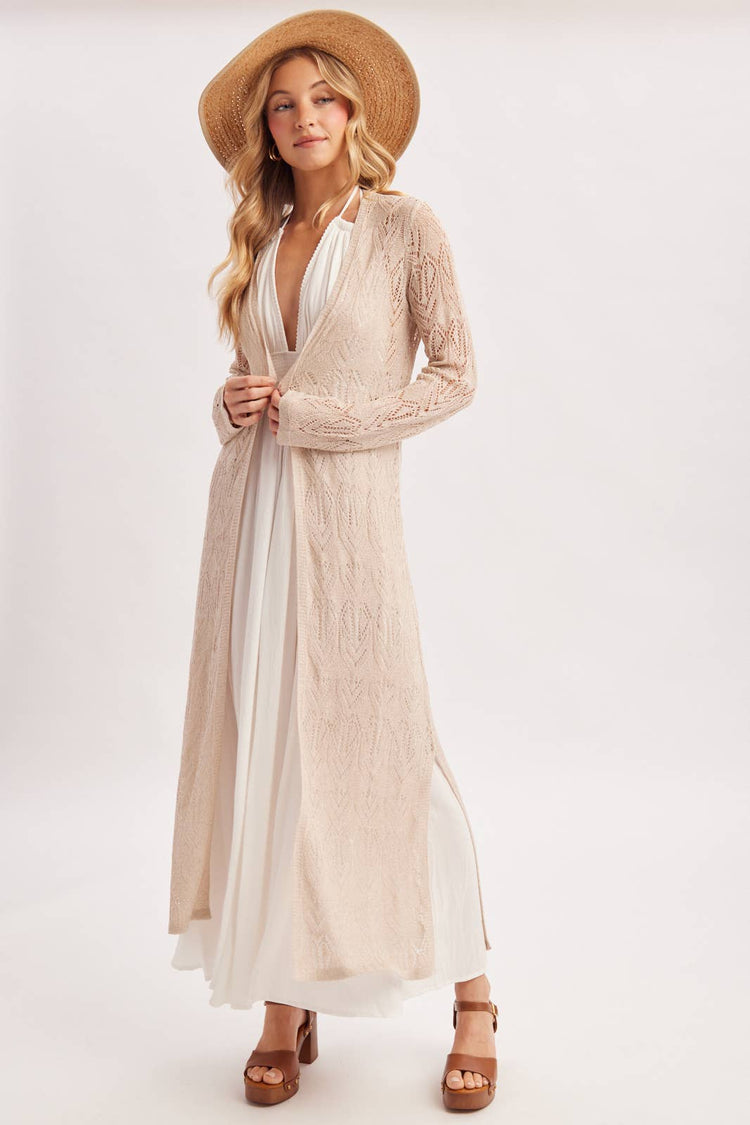 OPEN-KNIT MAXI LONGLINE CARDIGAN