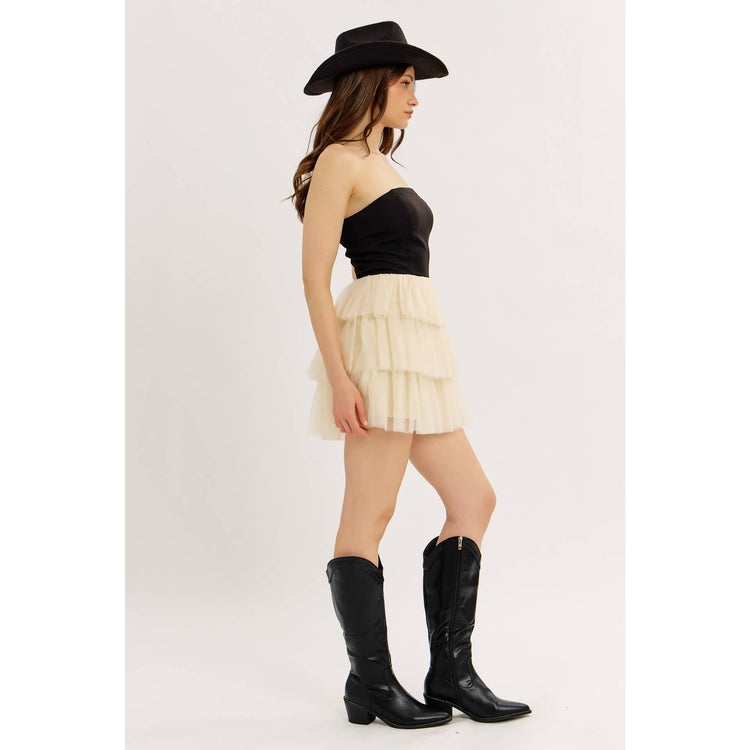 ROOFTOP NIGHT OUT STRAPLESS TIERED MESH ROMPER