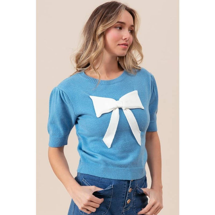 Puff Sleeve Bow Sweater