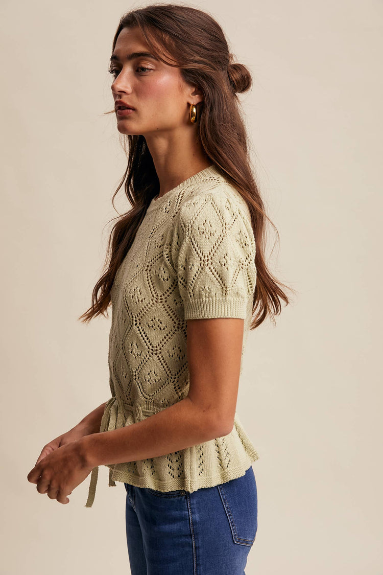 Pointelle Knit Peplum Top