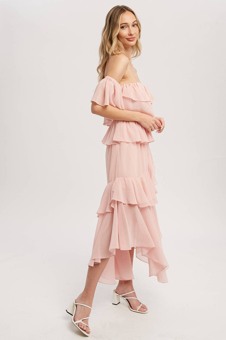 Chiffon Ruffle Midi Dress