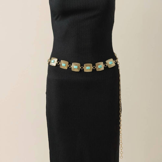 Western Concho Turquoise Square Chain Belt