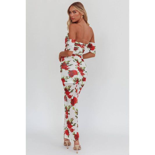 OFF SHOULDER FLORAL MAXI DRESS