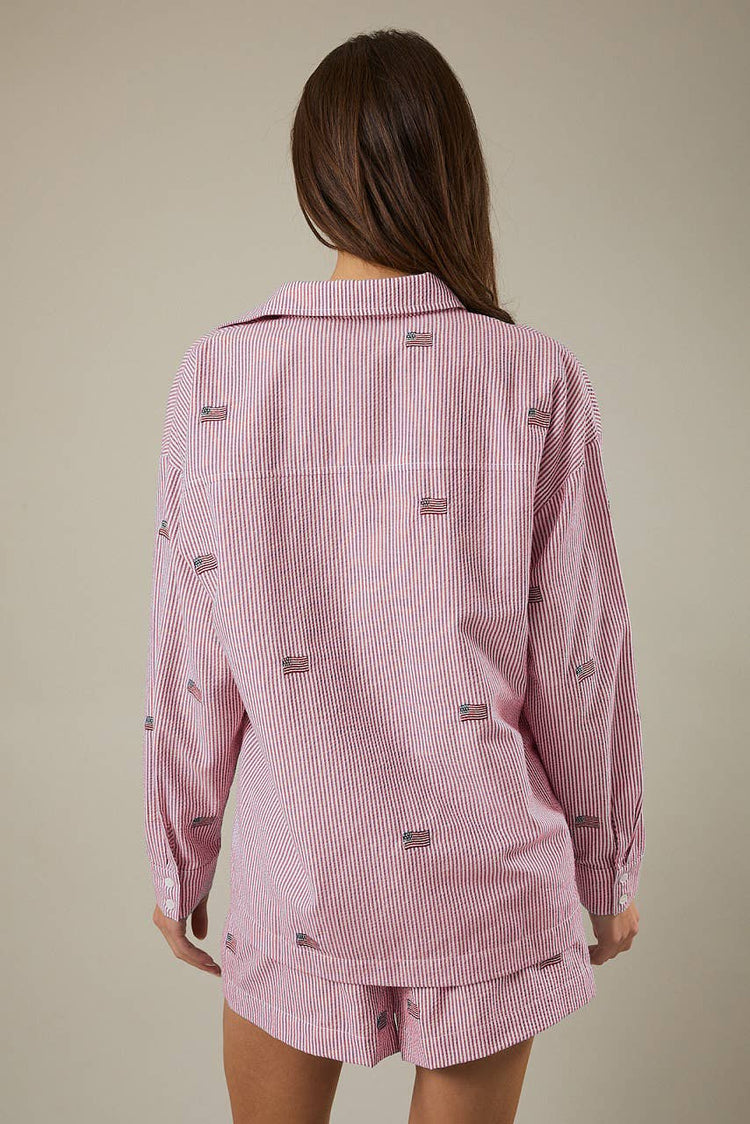 STRIPE FLAG EMBRO OVERSIZED BUTTON DOWN SHIRT