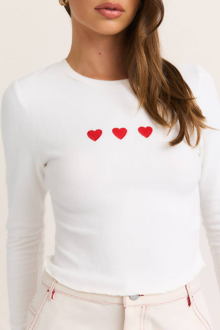 Long Sleeve Heart Embroidered Knit Top