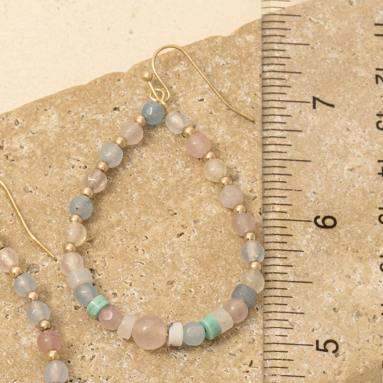 Semi Precious Stone And Metallic Beaded Tear Dangle Earrings