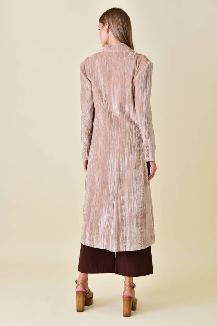CHIC DOUBLE BREASTED WRINKLED VELVET LONG COAT