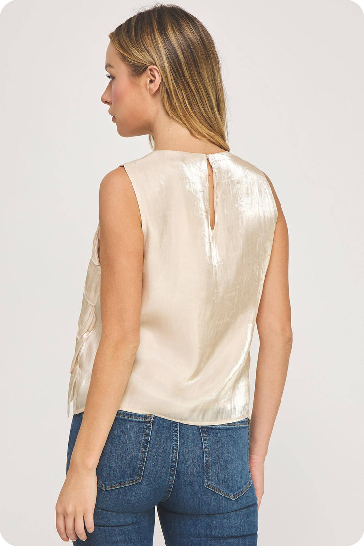 Tiered Sleeveless Satin Top
