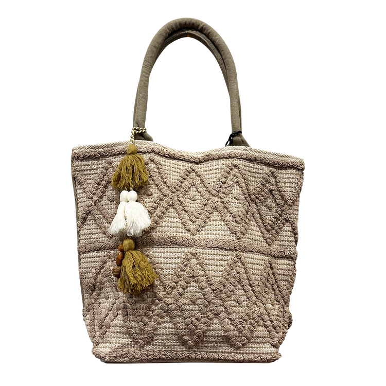 Beige Diamonds Pattern Pure Cotton Tote Bag