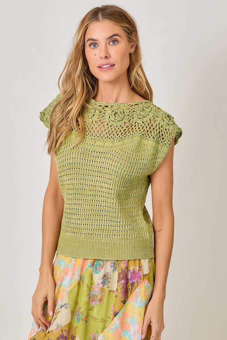 Floral Yoke Crochet Sweater