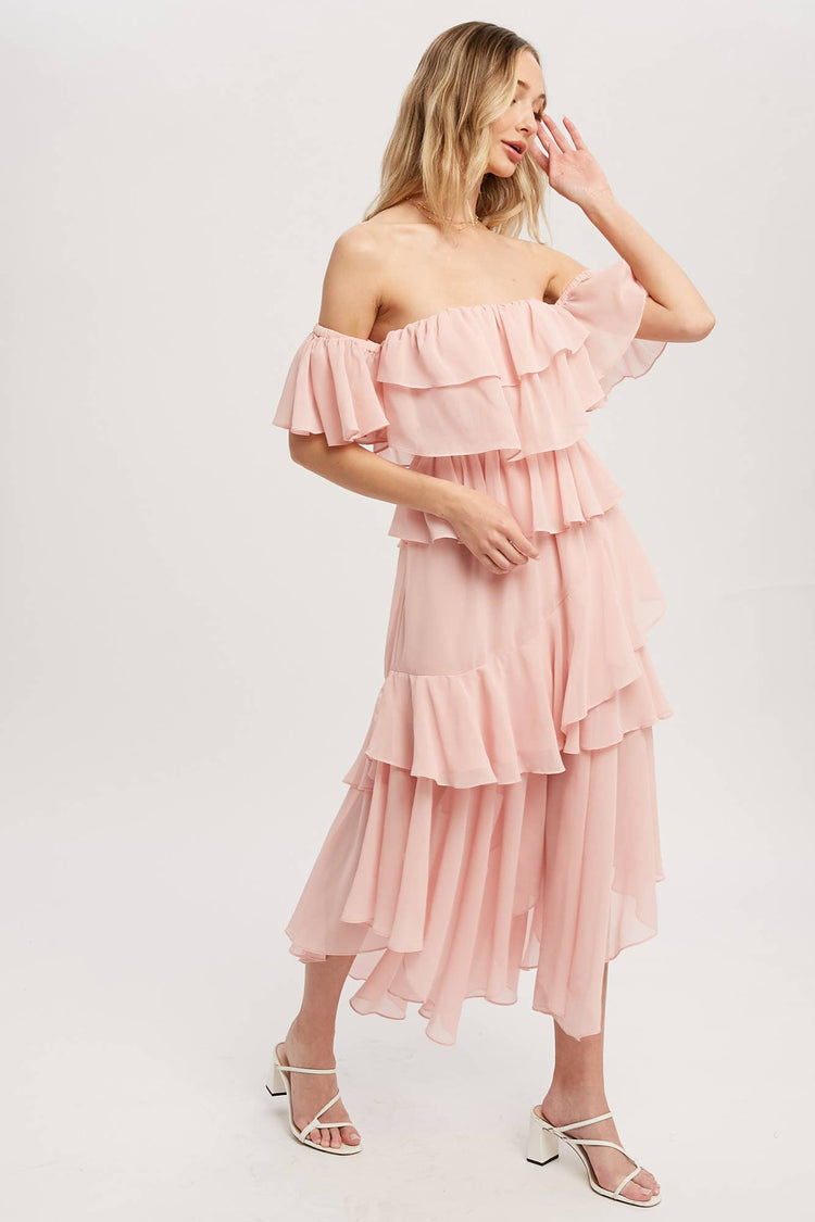 Chiffon Ruffle Midi Dress