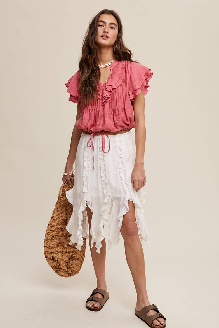 Ruffled Asymmetrical Skirt with Lining