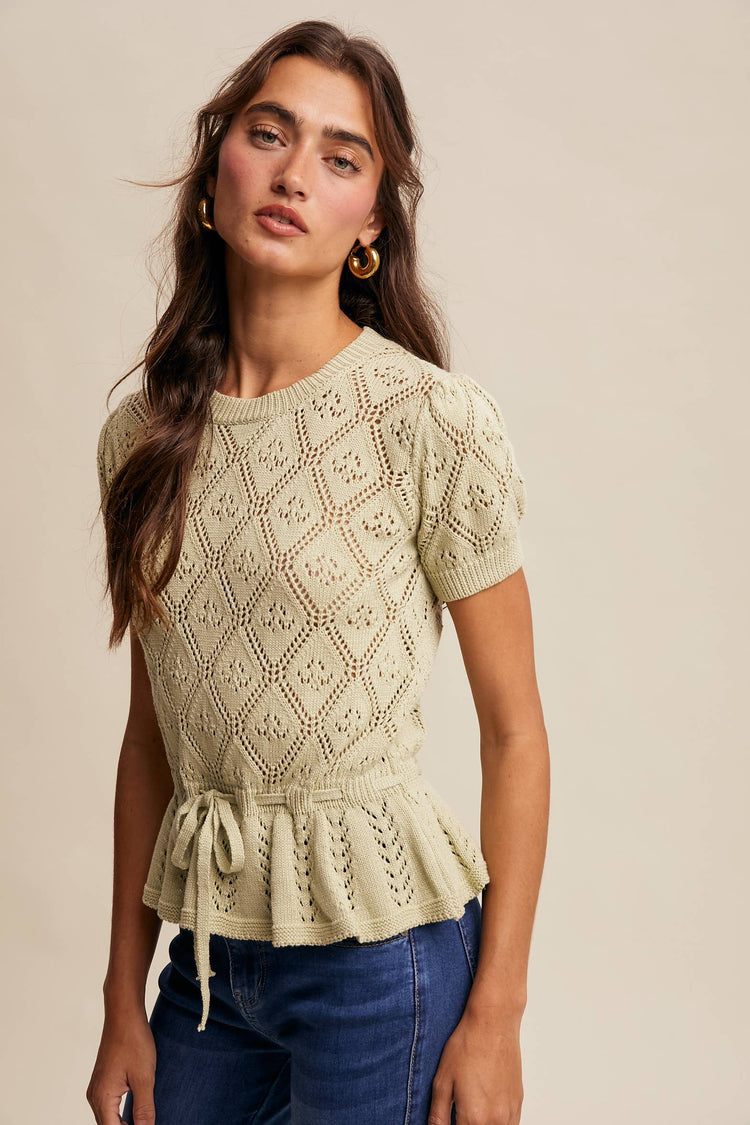 Pointelle Knit Peplum Top