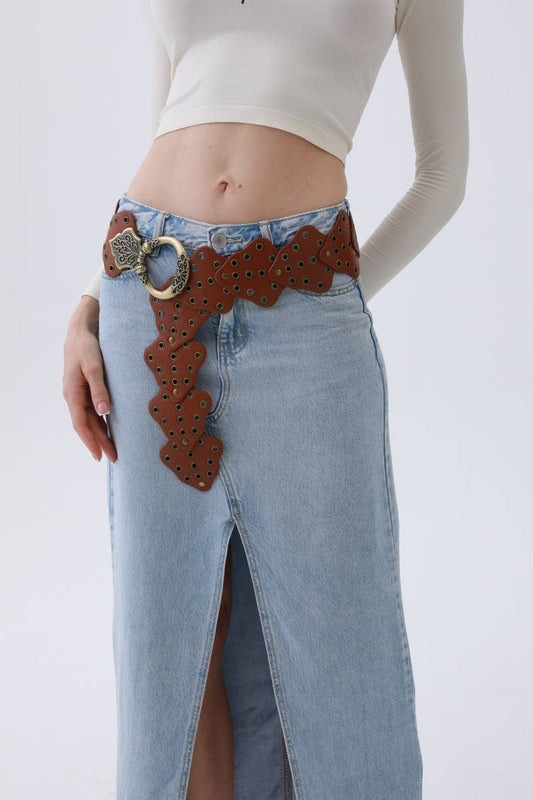 Versatile Vintage Studded Leaf Waist Belt