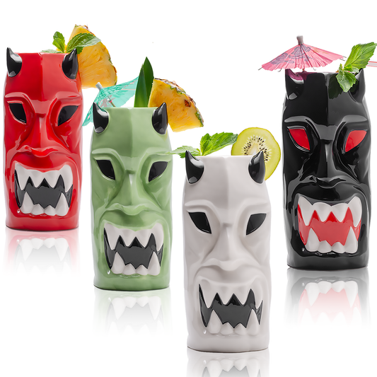 Ceramic Horned Tiki Hawaiian Glasses