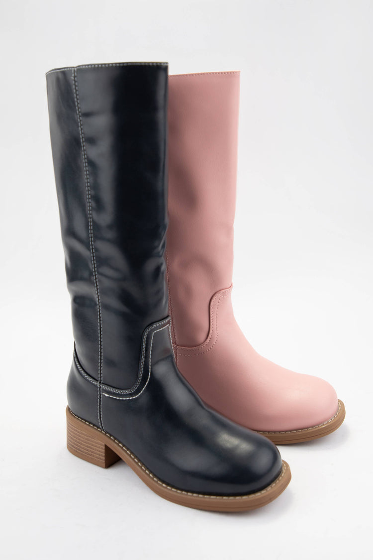 BANANA-1 Tall Riding Boots with Semi Square Toe and Block He