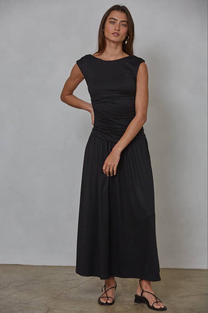 Knit Polyester Spandex Ruched Side Sleeveless Dress