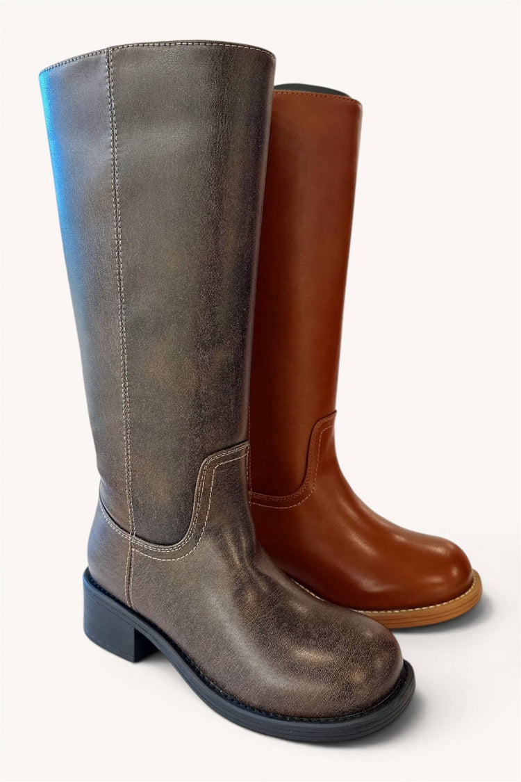 BANANA-1 Tall Riding Boots with Semi Square Toe and Block He