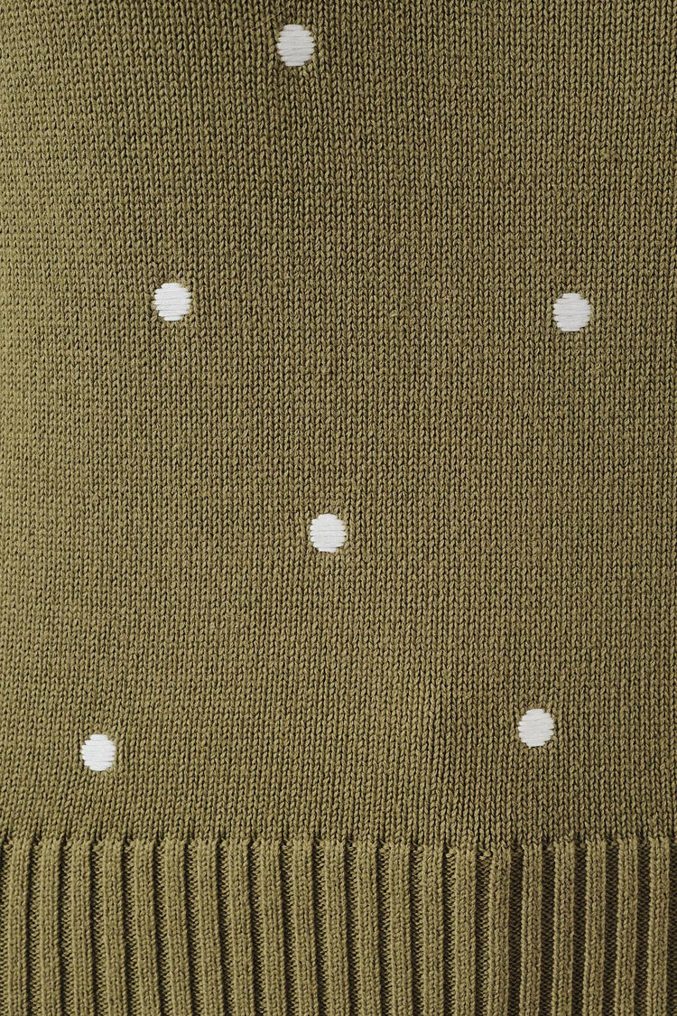 Embroidered Polka Dot Short Puff Sleeve Knit Sweater