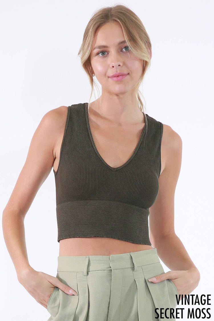 Vintage Plunge V-Neck Seamless Crop Top