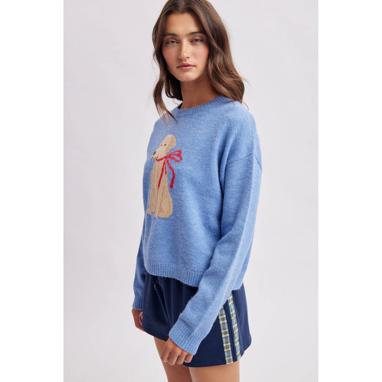 HOLIDAY BOW DOG GRAPHIC SWEATER
