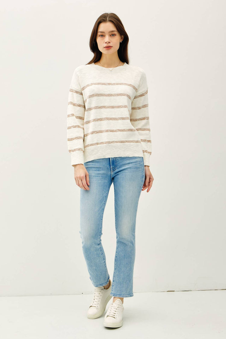HEATHER STRIPED LONG SLEEVE SWEATER