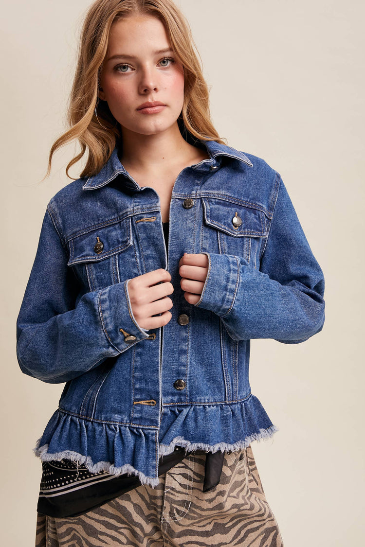 Ruffled Hem Denim Jacket