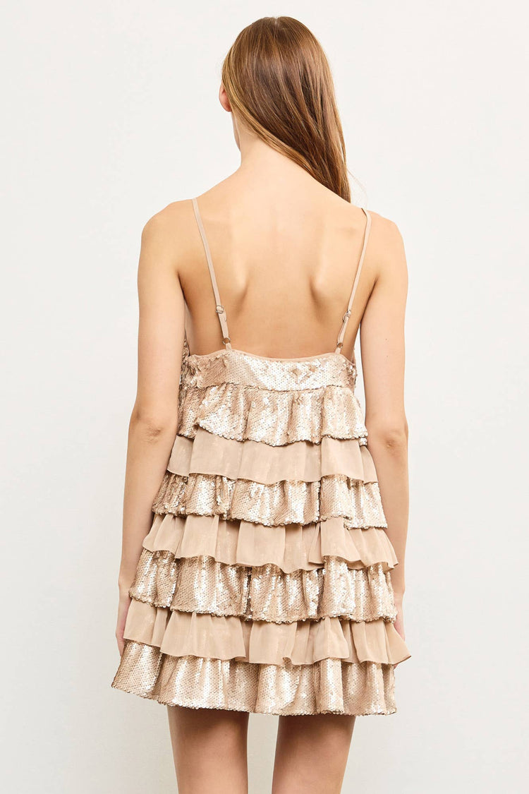 MULTI LAYER TIERED RUFFLE SEQUIN DRESS