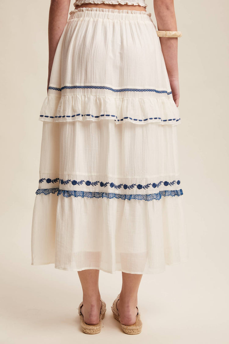 Embroidered Tiered Maxi Skirt