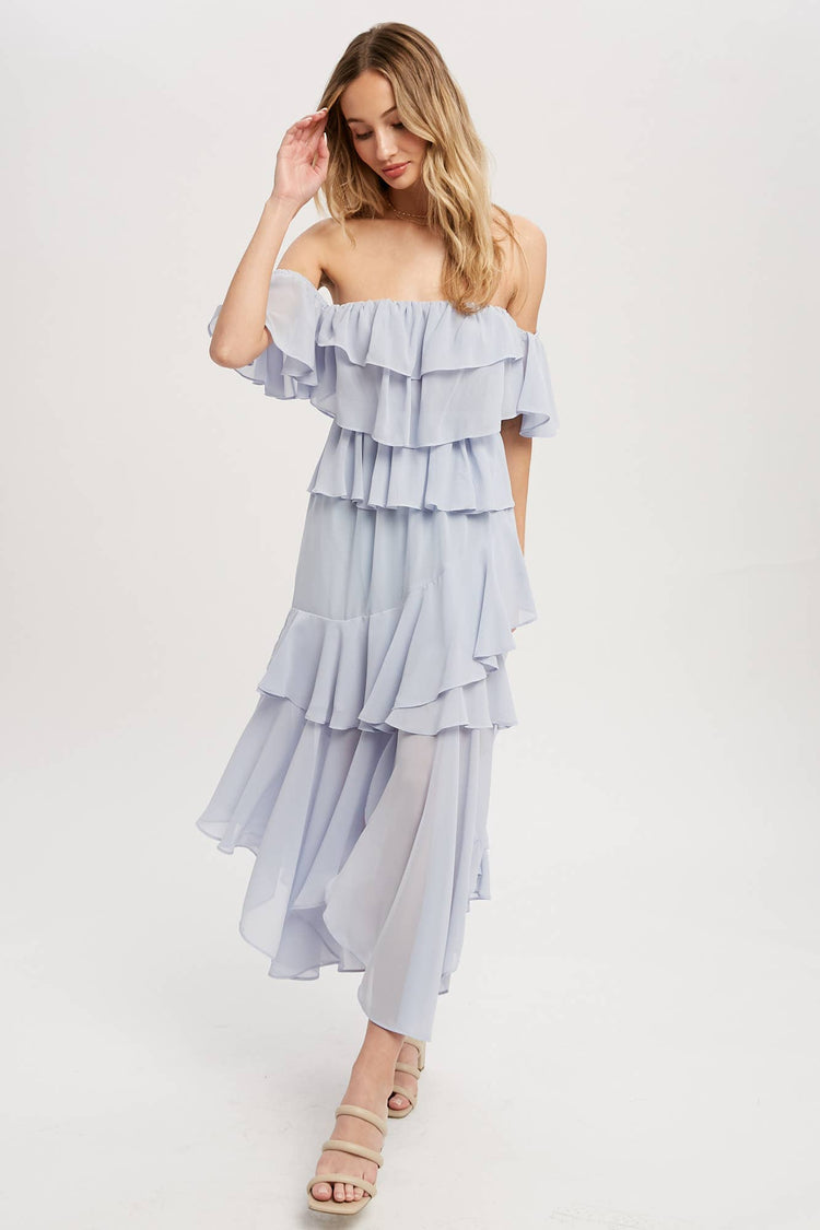 Chiffon Ruffle Midi Dress