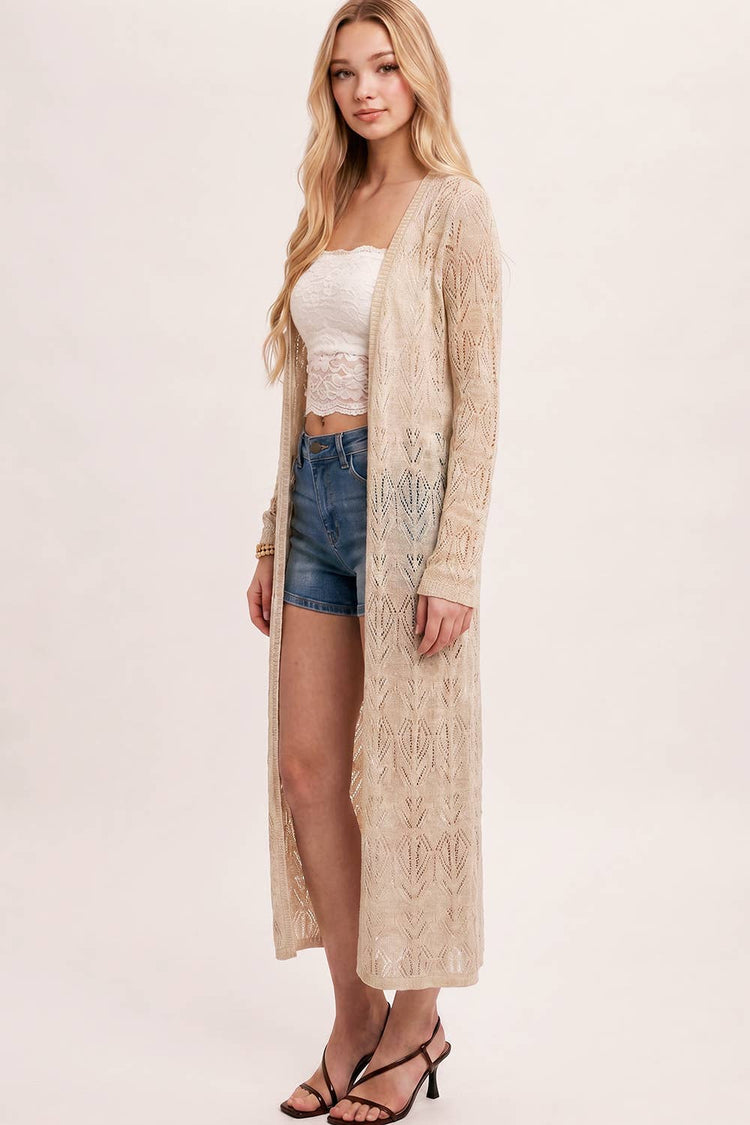 OPEN-KNIT MAXI LONGLINE CARDIGAN