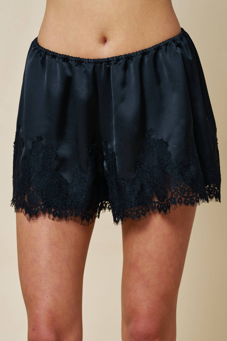 Satin Lace Trim Shorts