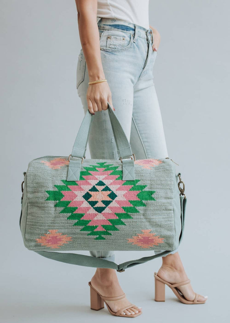 Slate, Green & Pink Aztec Duffel