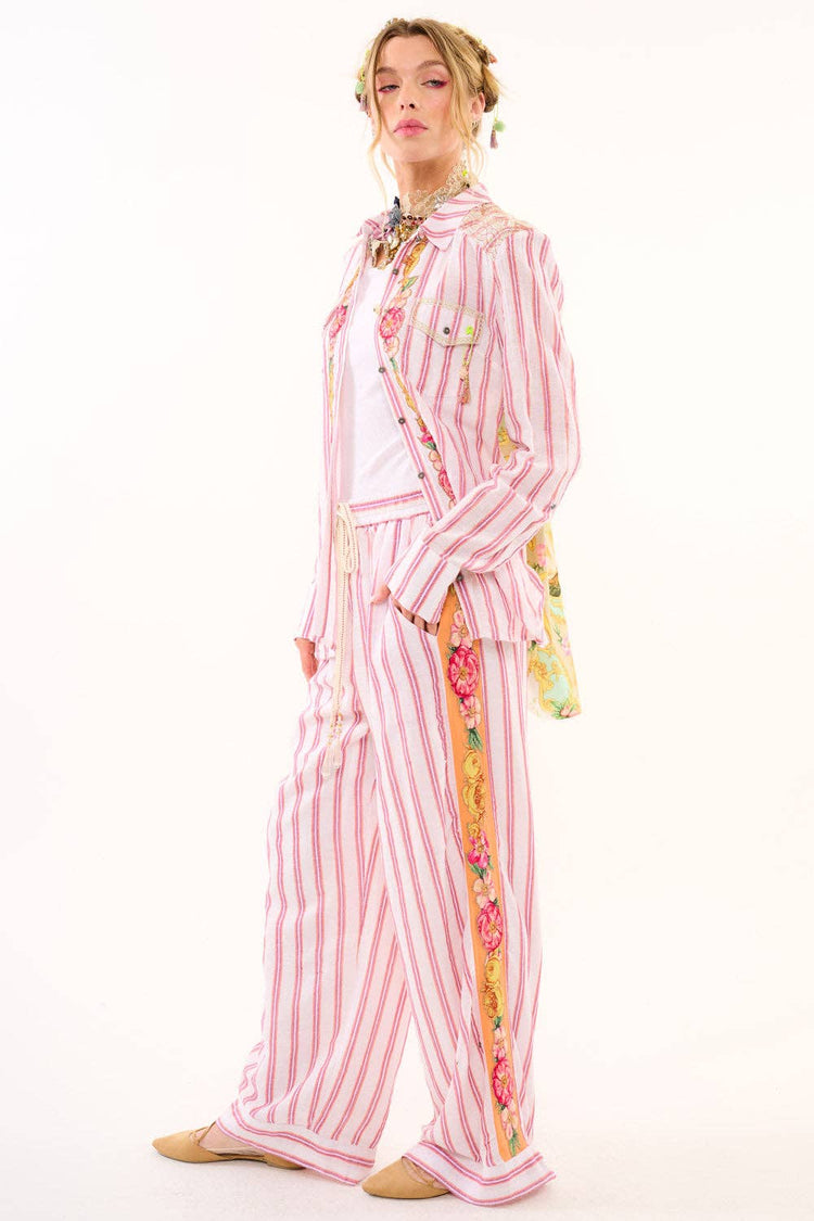 Birth of Venus Stripe Shirt | Boho Blouse | Embroidered Top