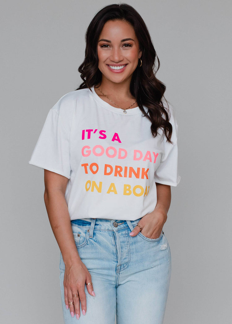 White Drink On A Boat Tee