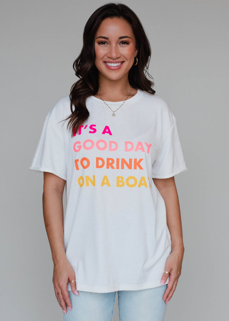 White Drink On A Boat Tee