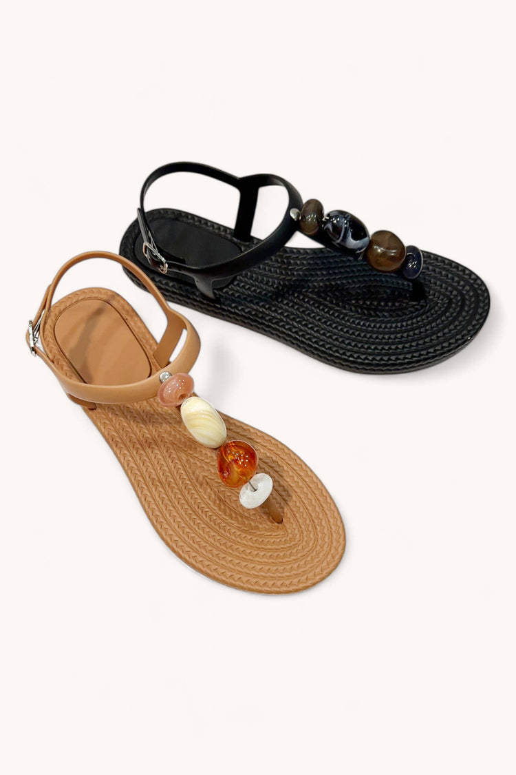 BOHO STONE BEADED STRAP THONG SANDALS